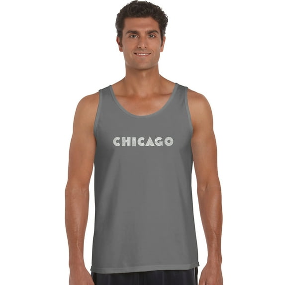 LA Pop Art Men's Word Art Tank Top - CHICAGO NEIGHBORHOODS