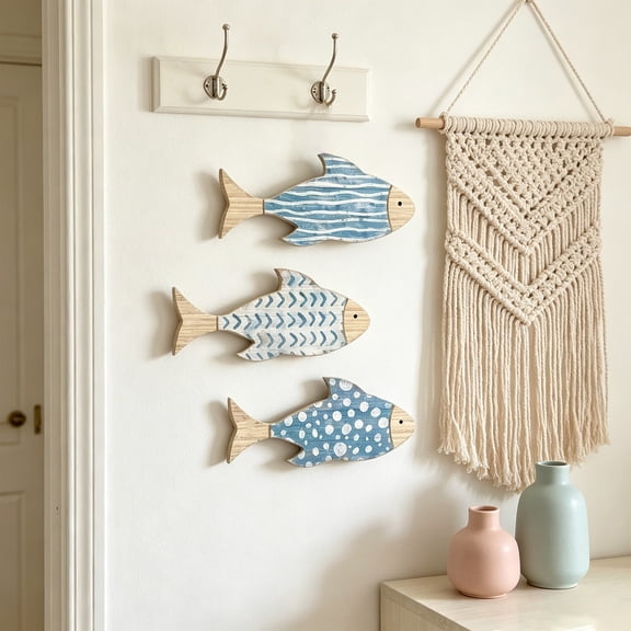 Tuvgenk Beach Themed Wooden Wall Decor, Sea Animal Hanging Ornaments for Summer Party Porch Sign, Nautical Coastal Decor for Home and Garden