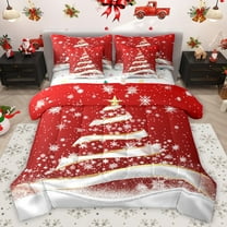 Homewish Teens Xmas Tree Snowflakes Bedding Comforter Set 7pcs,Merry Christmas Queen Bedding Sets Super Cozy,Happy New Year Queen Sheet Sets,Breathable Home Decor,Reversible