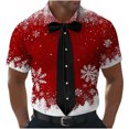 thumbnail image 2 of Blusa y camisa de manga corta con cuello vuelto para hombre, con botones y estampado navideño, informal, de manga corta y cuello vuelto., 2 of 3