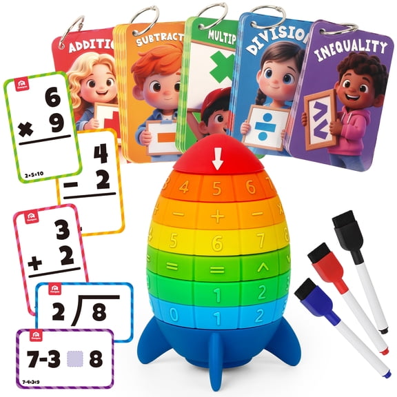 Coogam Math Manipulative Spinning Rocket Toys, Arithmetic Learning Number Game for Addition Subtraction Division Multiplication, Montessori Educational Math Cards for Kids Ages 3-8