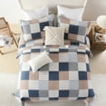 thumbnail image 3 of PANGUSHAN 100% Cotton Queen Quilt Set, Farmhouse Patchwork Queen Size Quilt Bedding Set Bedspreads, Reversible Quilted Lightweight Comforter, Navy/Brown/White Bed Spread for Queen Bed, 3 Pieces, 3 of 9