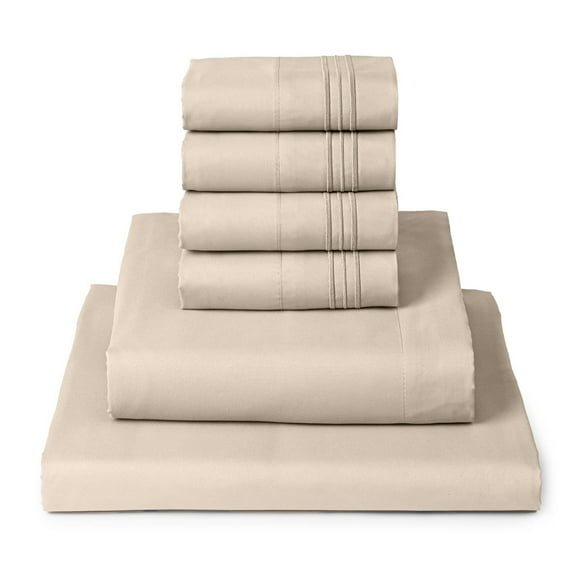 Mellanni Iconic 4 Piece Bed Sheet Set Brushed Microfiber, Deep Pocket, Twin XL, Beige