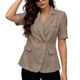thumbnail image 2 of GERsome Blazers for Women Short Sleeve Lapel Open Front Business Casual Suit Jacket Work Blazer Khaki L, 2 of 7