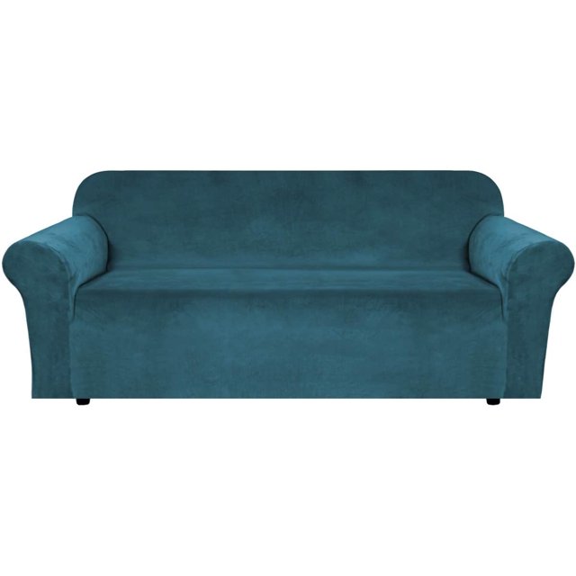 Stretch Velvet Sofa Covers Large Couch Covers Sofa Slipcovers with Non Slip Straps Underneath The Furniture, Feature Thick Comfy Rich Velour (Extra Wide Sofa 96"-116", Deep Teal)