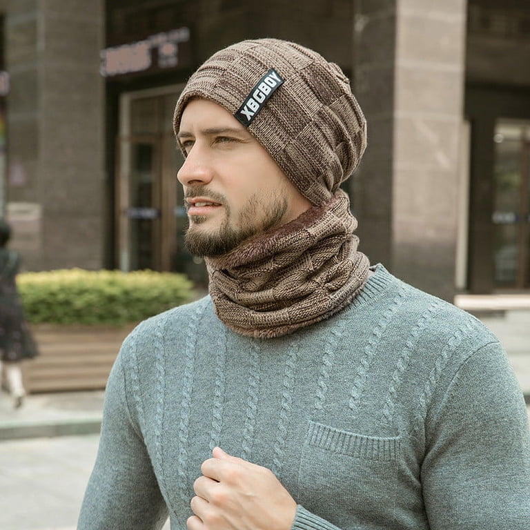 AWZXDE Men's Winter Knit Hat, Thick Cap for Cold Khaki,One Size
