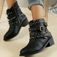 thumbnail image 6 of Black Booties TKYCMSUAKI Women's Goth Leather Block Heel Ankle Boots Fashion Studded Ankle Strap Trim Punk Boots Winter Side Zipper Motorcycle Short Booties, 6 of 10