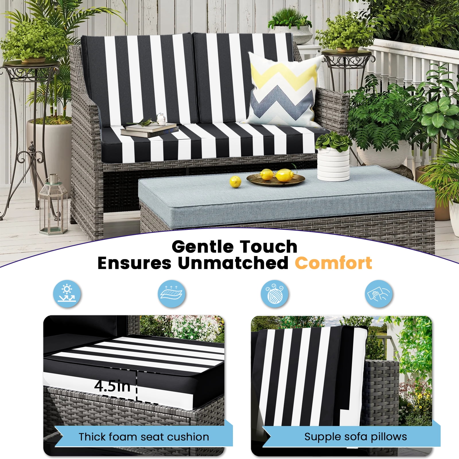 DTTRA Outdoor Loveseat Cushion Set, 48 x 24 Inch, Water Repellent, 3-Year Fade Resistant, Patio Furniture Cushions with Removable Cover, Ties and Hidden Zipper for Sofa Bench Couch Pads Set