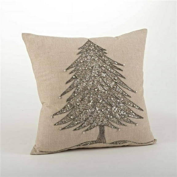 Saro Lifestyle Beaded Xmas Tree Design Pillow Silver
