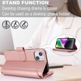 thumbnail image 6 of ELEHOLD for iPhone 14 Plus PU Leather Wallet Case, with Card Holder Strap Shoulder Lanyard for Women Men, Durable Zipper Kickstand Cover for iPhone 14 Plus,Rosegold, 6 of 10