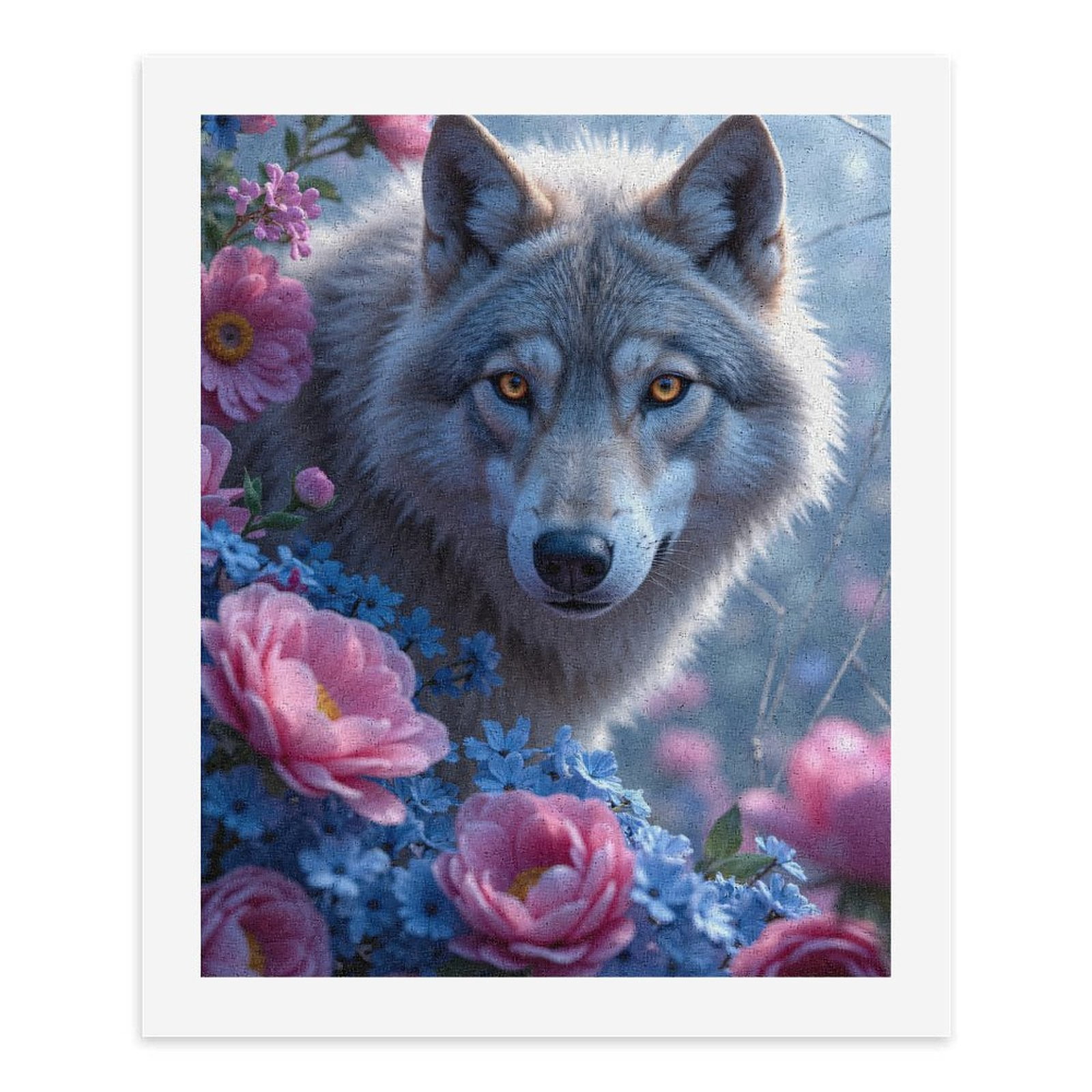 Paint By Numbers Kit for Adults Beginner - DIY Wolf Among Blossoms Canvas Painting Kits for Adults, Frameless Paint By Number for Adults for Home Wall Decor 16x20 Inch