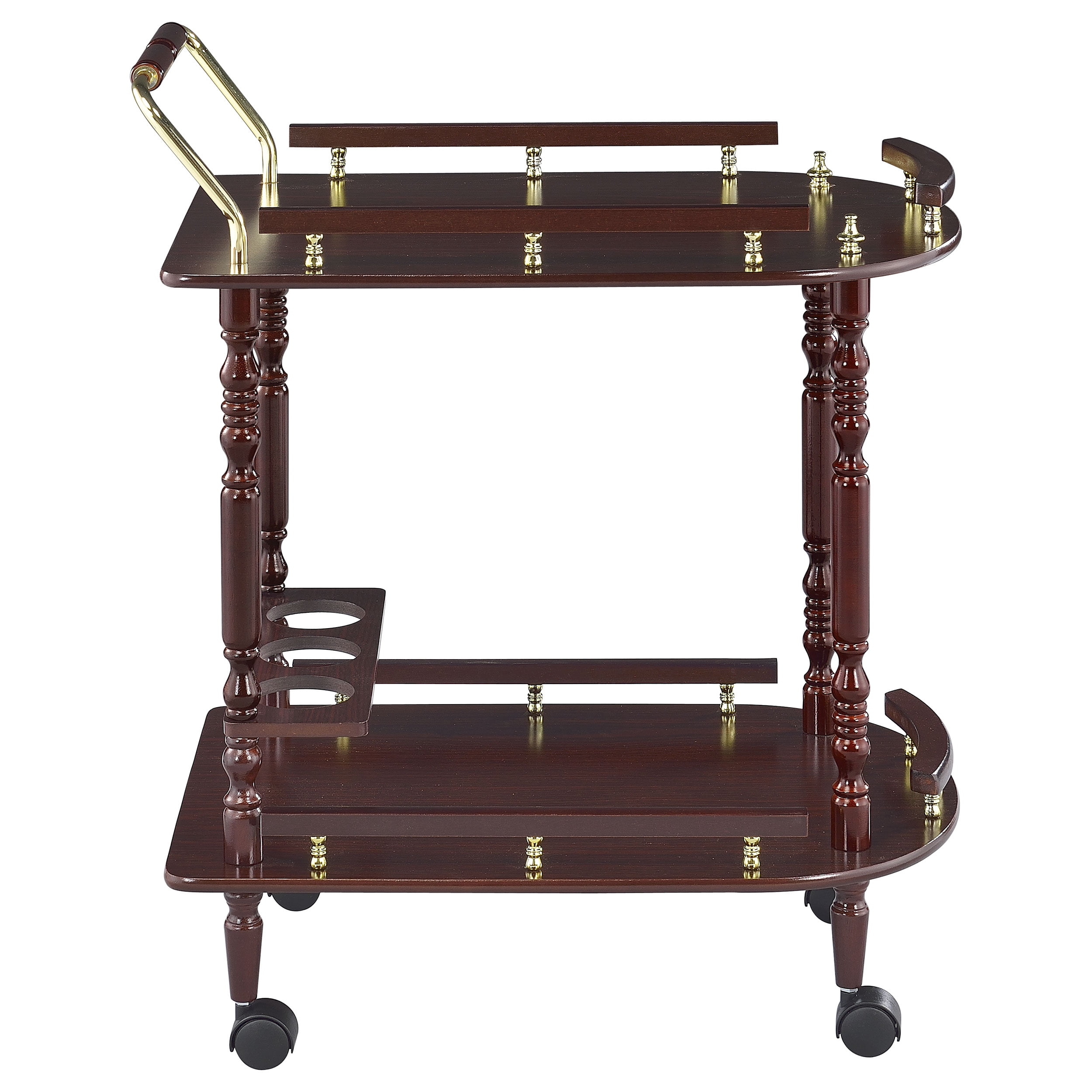 Serving Cart 31.25x24.75x15.75 Inch Merlot Finish Brass Accents with Bottle Holder for Dining Room Bar