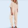 thumbnail image 4 of Women Solid Color V Neck Jumpsuits Half Sleeve Long Rompers Beam Foot Baggy Overalls Pants Women Romper Ladies Romper Jumpsuit Strapless Jumpsuits for Women Jumpsuit with Flare Pants Prom Jumpsuit, 4 of 5