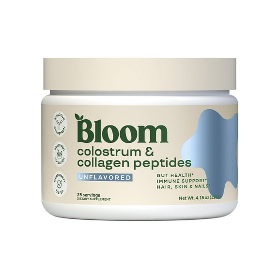 Bloom Nutrition Colostrum & Collagen Peptides Powder, Unflavored, 25 Servings