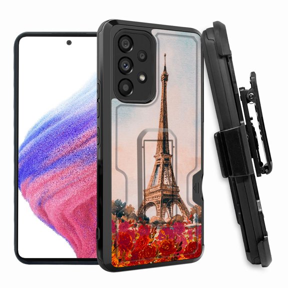 ANJ  Rugged Shockproof Hoster Case w/Card Slot, Kickstand   Tempered Glass Cover for Samsung Galaxy A33 5G - Oil Painting Eiffel