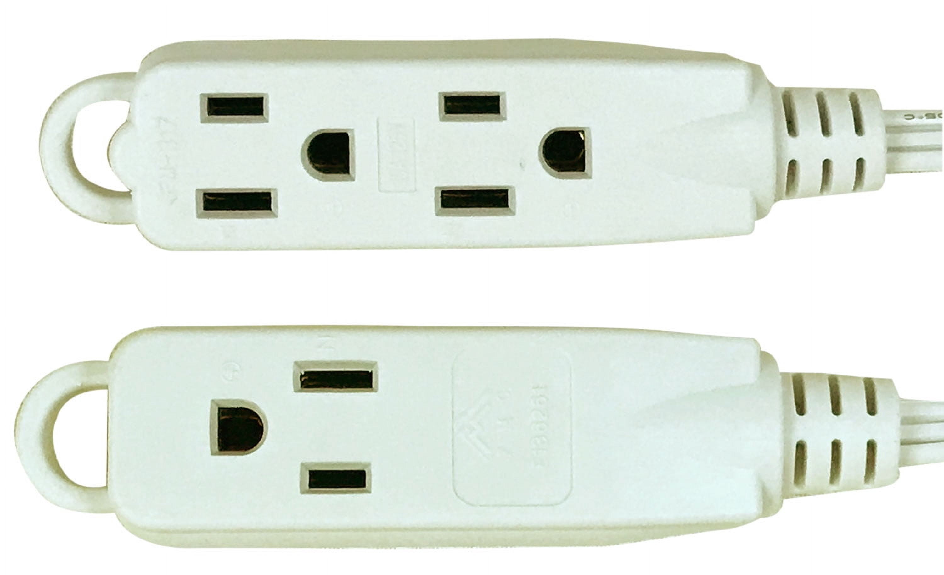 Royal Designs, Inc. Flat Plug Extension Cord for Indoor & Outdoor, 12 ft long, White, 6 Outlet Prong Grounded Wire UL Listed, Set of 2