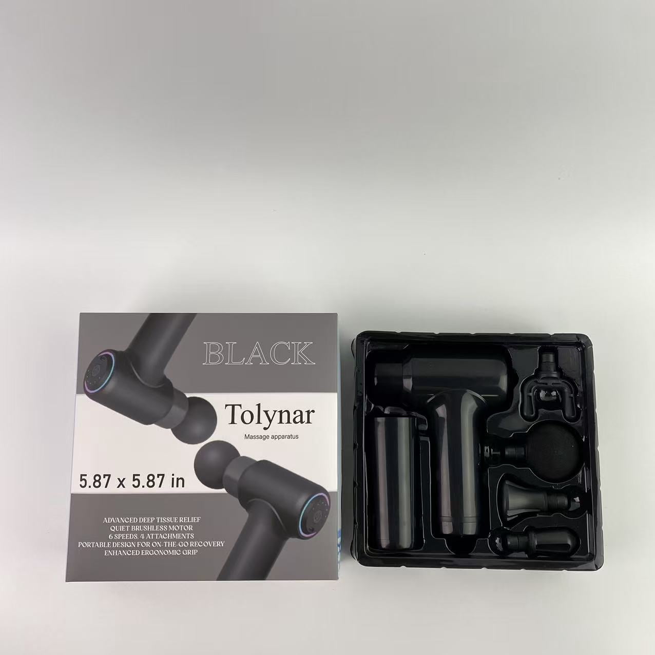 Tolynar Massage apparatus,Deep Tissue Massage Gun, 4 Attachments, Quiet Motor, Ergonomic Grip, 6-Speed Lightweight Percussion Massager