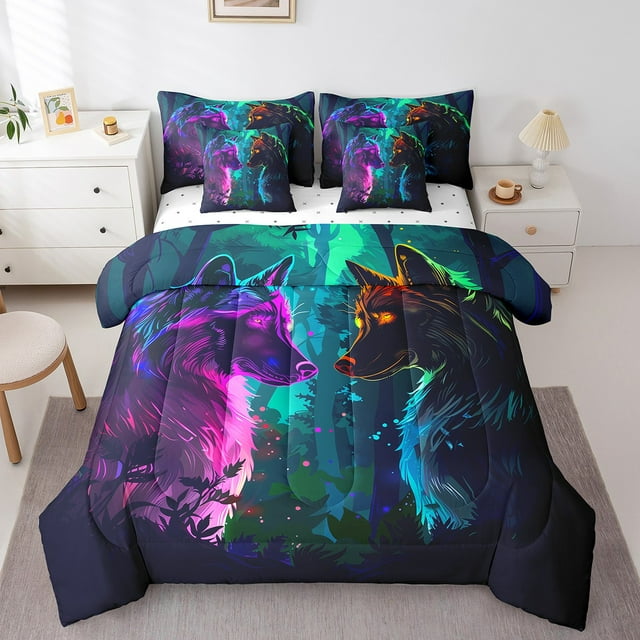 YST Boho Wolf Ensemble de Douillette 7 Pcs, Format Simple, Aquarelle, 7 Unités