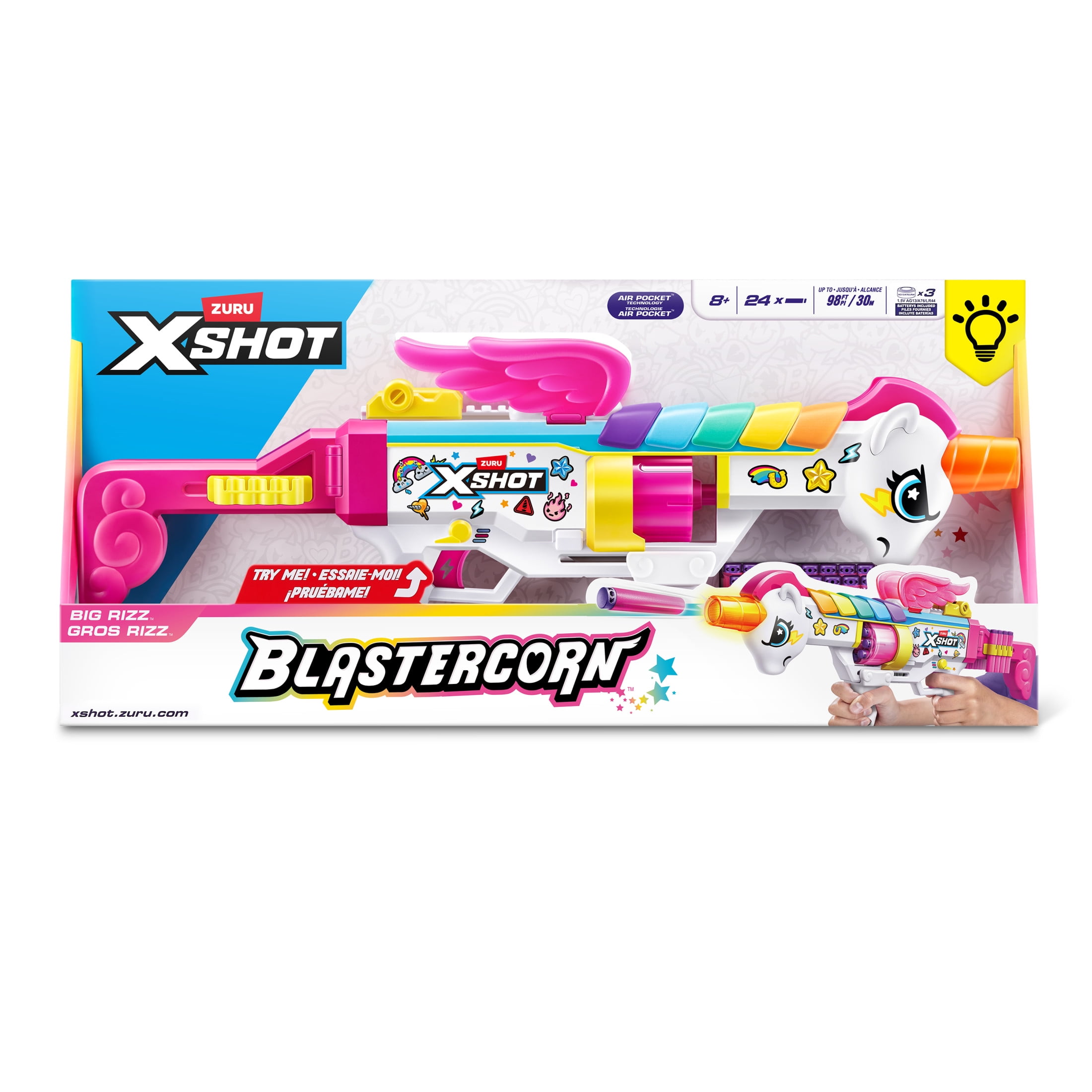 XSHOT Big Rizz Blastercorn 24 fléchettes à technologie Air Pocket de ZURU, Dart Blaster jouet pour garçons et filles, adolescents et adultes âgés de 8 ans et plus ZURU FUSIL LICORNE