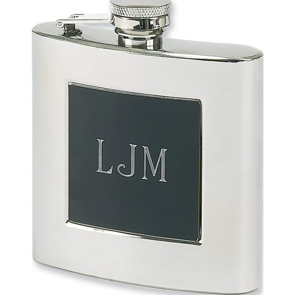 Fashion 6Oz Black Stainless Steel Flask With Aluminum Engraving Area (4.5 X 3.25) Made In China gm4268