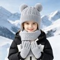 thumbnail image 2 of KPOPLK 3Piece Girls Boys Solid Color Beanie Hat Glovs Set Fleece Lined Winter Hat with Pom Pom for Cold Weather(3-8 Years,Grey), 2 of 6