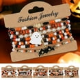 thumbnail image 6 of Halloween Stretch Beaded Bracelets Stack Set Colorful White Gold Smile Ghost Bat Pumpkin Polymer Beaded Pearl Clay Stackable Charm Gothic Aesthetic Layering Bracelets Jewelry for Girls Women Teens, 6 of 7