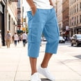 thumbnail image 7 of Zimjoy Men's Cargo Shorts Relaxed Fit Elastic Waist Stretch Lightweight Below The Knee Bermuda Casual Outdoor Hiking Shorts with 4 Pockets Sky Blue 2XL, 7 of 7