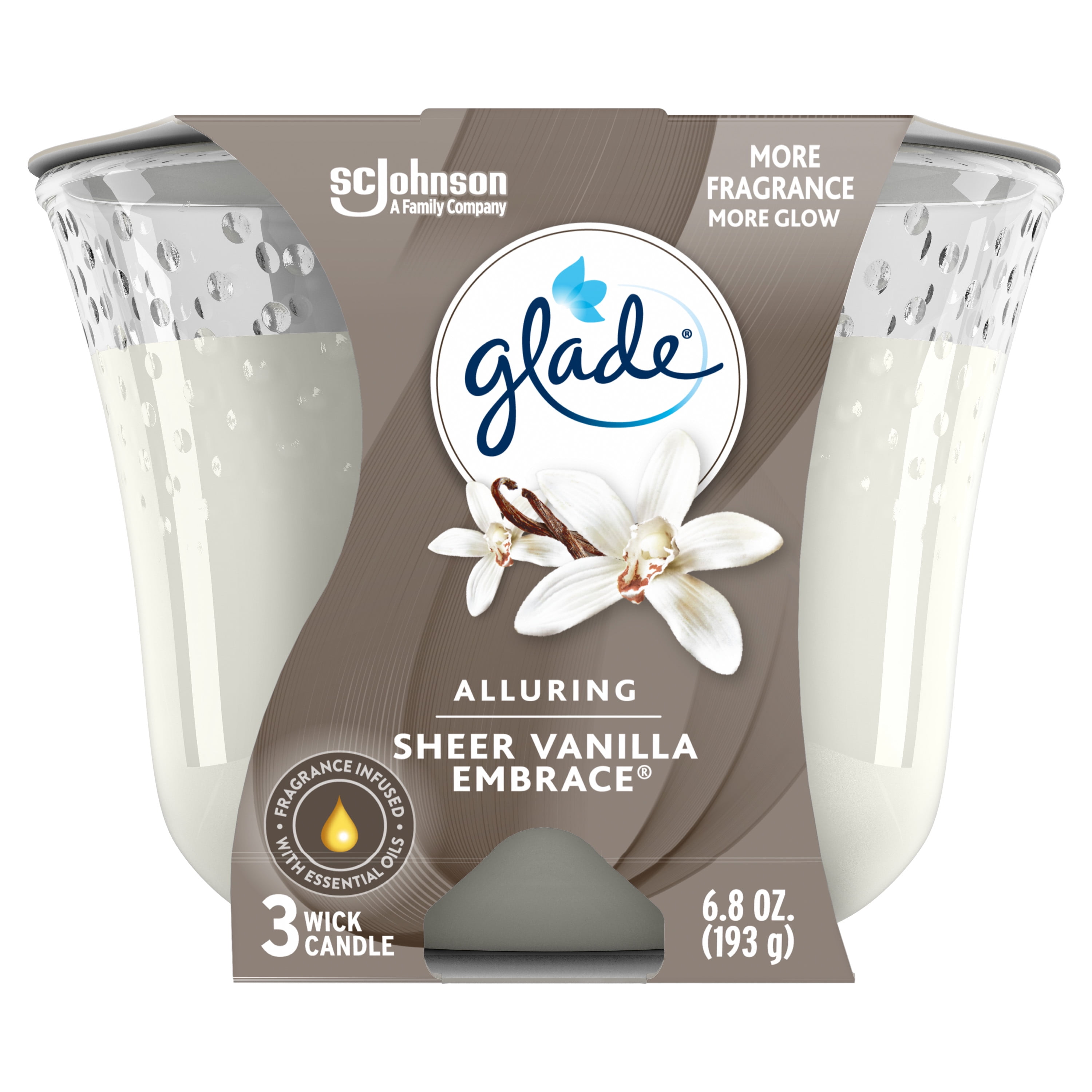 Glade 3Wick Candle 1 CT, Sheer Vanilla Embrace, 6.8 OZ. Total, Air