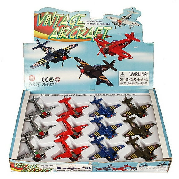 Vintage Aircraft Diecast Car Package - Box of 12 assorted 4.75 Inch Scale Diecast Model Cars