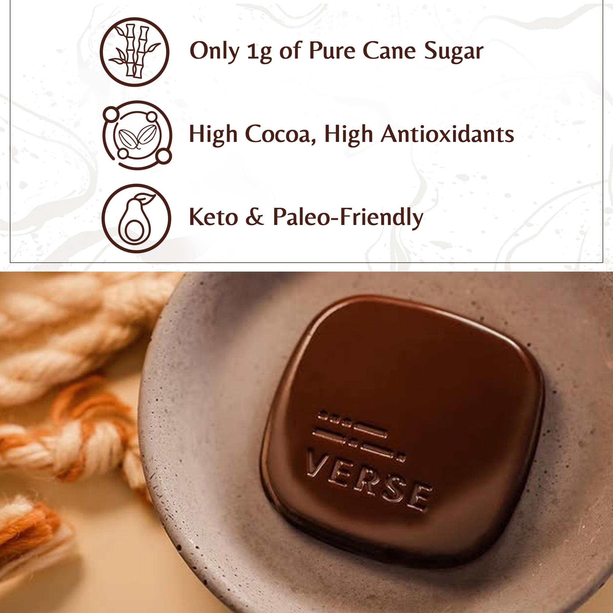 Verse Luxury Dark Chocolate Coffee Squares - Gluten Free, Keto Low Sugar Snack - 90% Dark Cocoa - Only 1g Cane Sugar - Individually Wrapped Vegan Cacao Chocolate Squares (9 Count, 4 Pack)