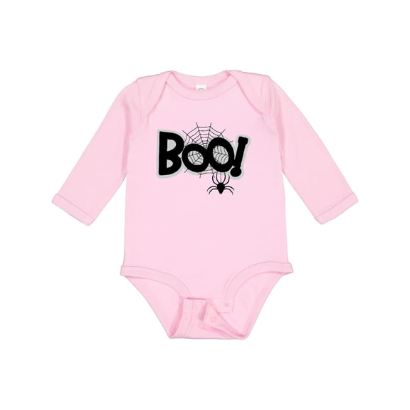 Inktastic Halloween Boo with Spider and Web in Black Boys or Girls Long Sleeve Baby Bodysuit