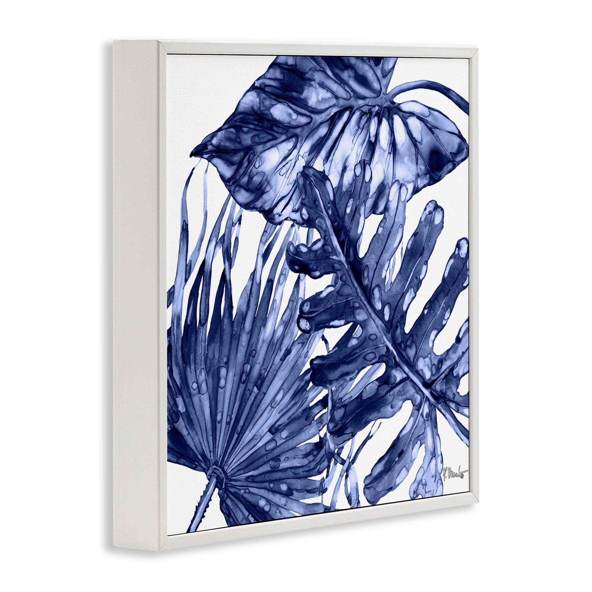 Stupell Industries Hued Palm Fronds Botanical & Floral Painting White Framed Art Print Wall Art, 17 x 17