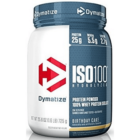 Whey Protein Isolate Dymatize Dymatize ISO 100 Hydrolyzed 100% Whey Protein Isolate Powder, Birthday Cake, 25g Protein/Serving, 1.6 Lb ()