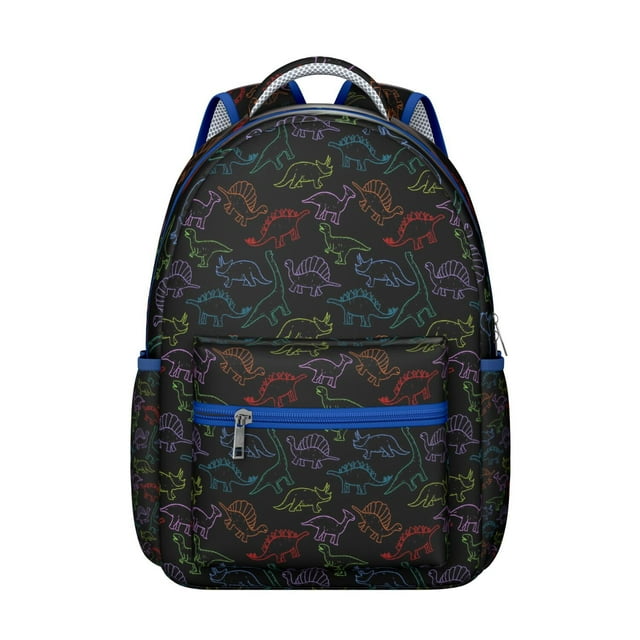 Dinosaur Student School Backpack for Student Cute Roaring Dino Print with Planets Stars Forest Nature Theme Colorful Design