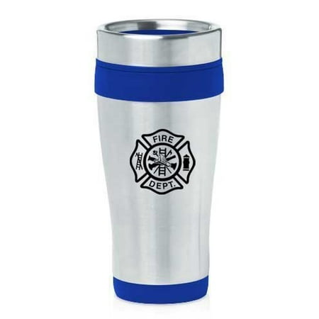 

Blue 16oz Insulated Stainless Steel Travel Mug Z107 Fire Department Maltese Cross MIP
