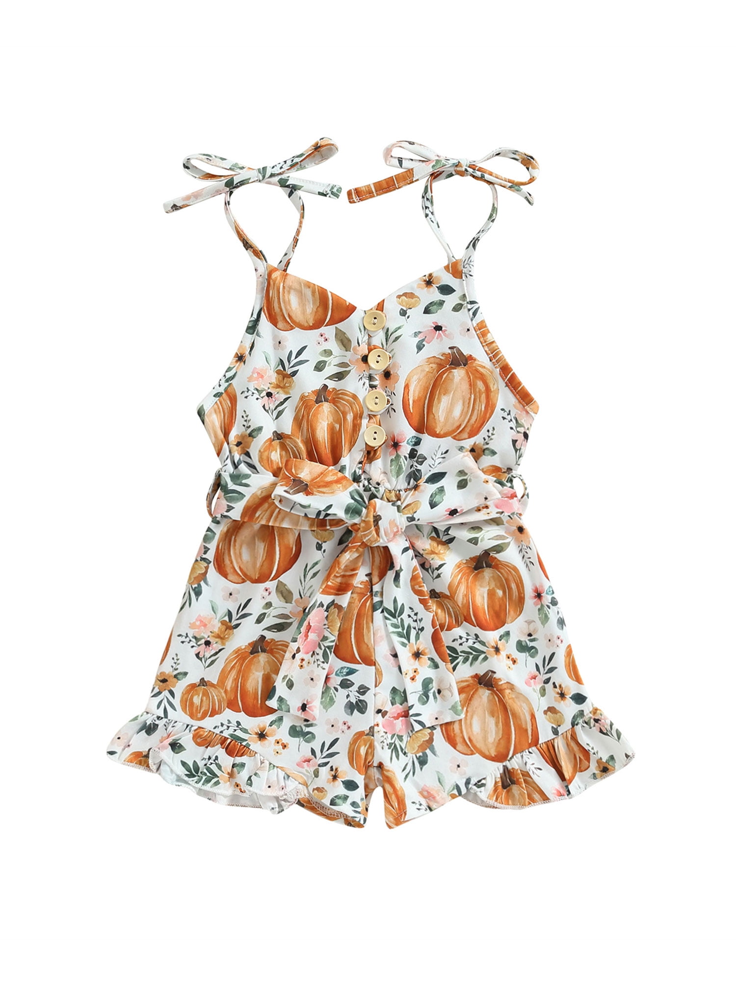 Baby Girls Fall Halloween Romper Sleeveless Pumpkin Print Belted ...