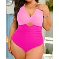 thumbnail image 3 of GFDYREE Women Plus Size One Piece Swimsuits V Neck Tummy Control Bathing Suits Front Cross Swimwear, 3 of 6