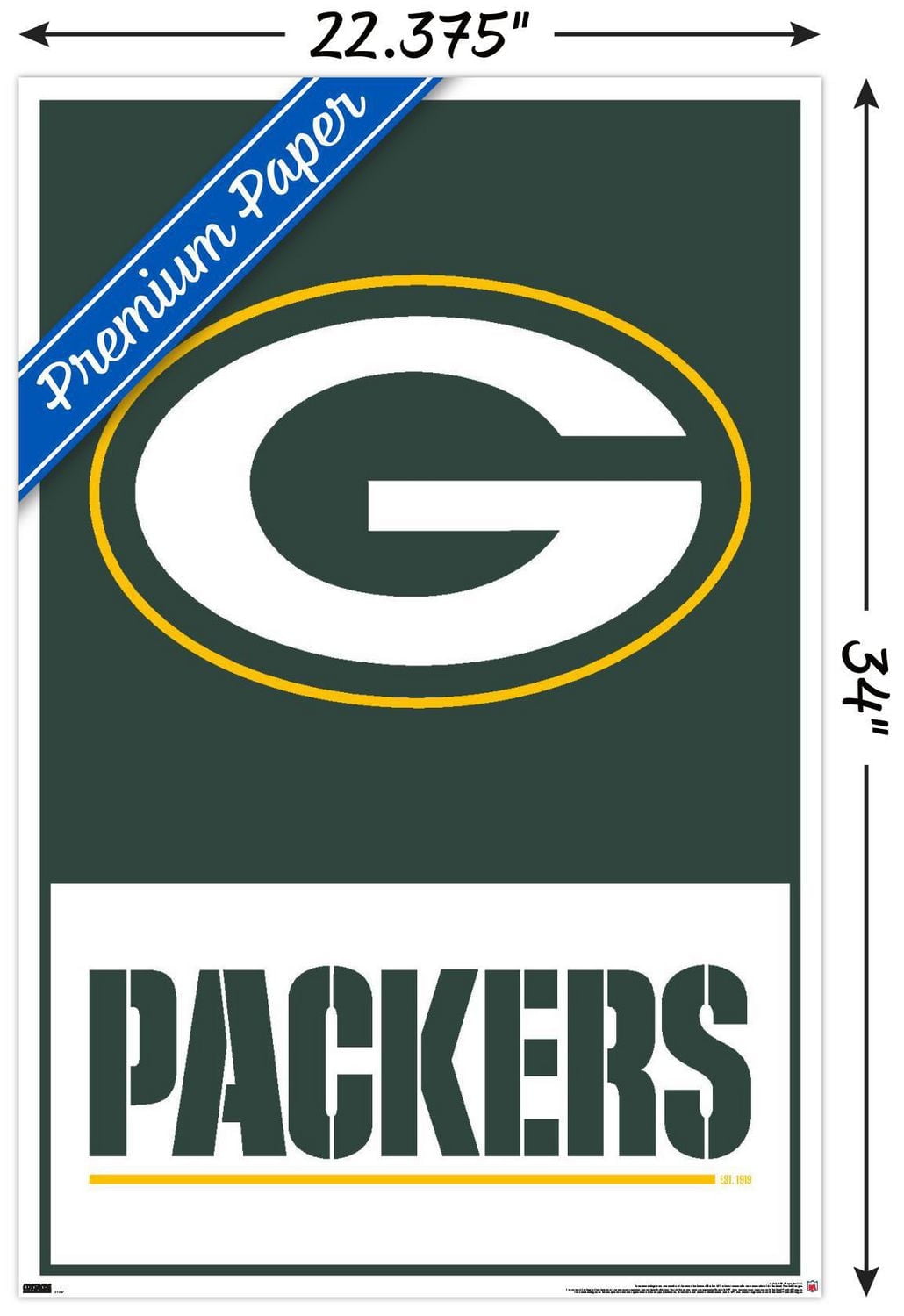 NFL Green Bay Packers - Logo 21 Wall Poster with Push Pins, 14.725" x 22.375"