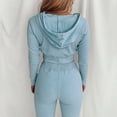 thumbnail image 4 of Mujeres sudaderas con capucha cremallera manga larga Slim elástico cordón trajes para mujeres azul claro L, 4 of 6