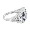 thumbnail image 3 of Antique Toi Et Moi Diamond Engagement Ring, Vintage Art Deco Filigree Shank Ring, Rectangle Shape Blue Sapphire Halo Ring, 1.8 Ct Round Simulated Diamond, 925 Sterling Silver, 3 of 5