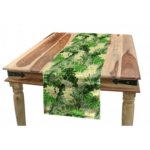 Floral Table Runner, Tropical Monstera Palm Leaves and Flowers on Monochromatic Background, Dining Room Kitchen Rectangular Runner, 3 Sizes, by Ambesonne