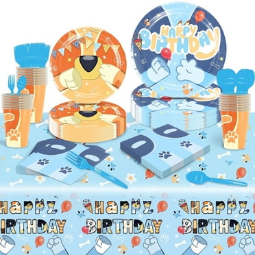 Forfamy Bluey Birthday Party Decorations, Bluey Birthday Party Supplies Includes Plates Napkins Tablecloth, Bluey Themed Party Tableware Set, 121Pcs Serves 20