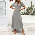 thumbnail image 5 of Erwazi Dresses for Women Solid Collared Short Sleeve Solid Dress Waist Cinched Zipper Trendy Casual Daily Summer Dresses, 5 of 7