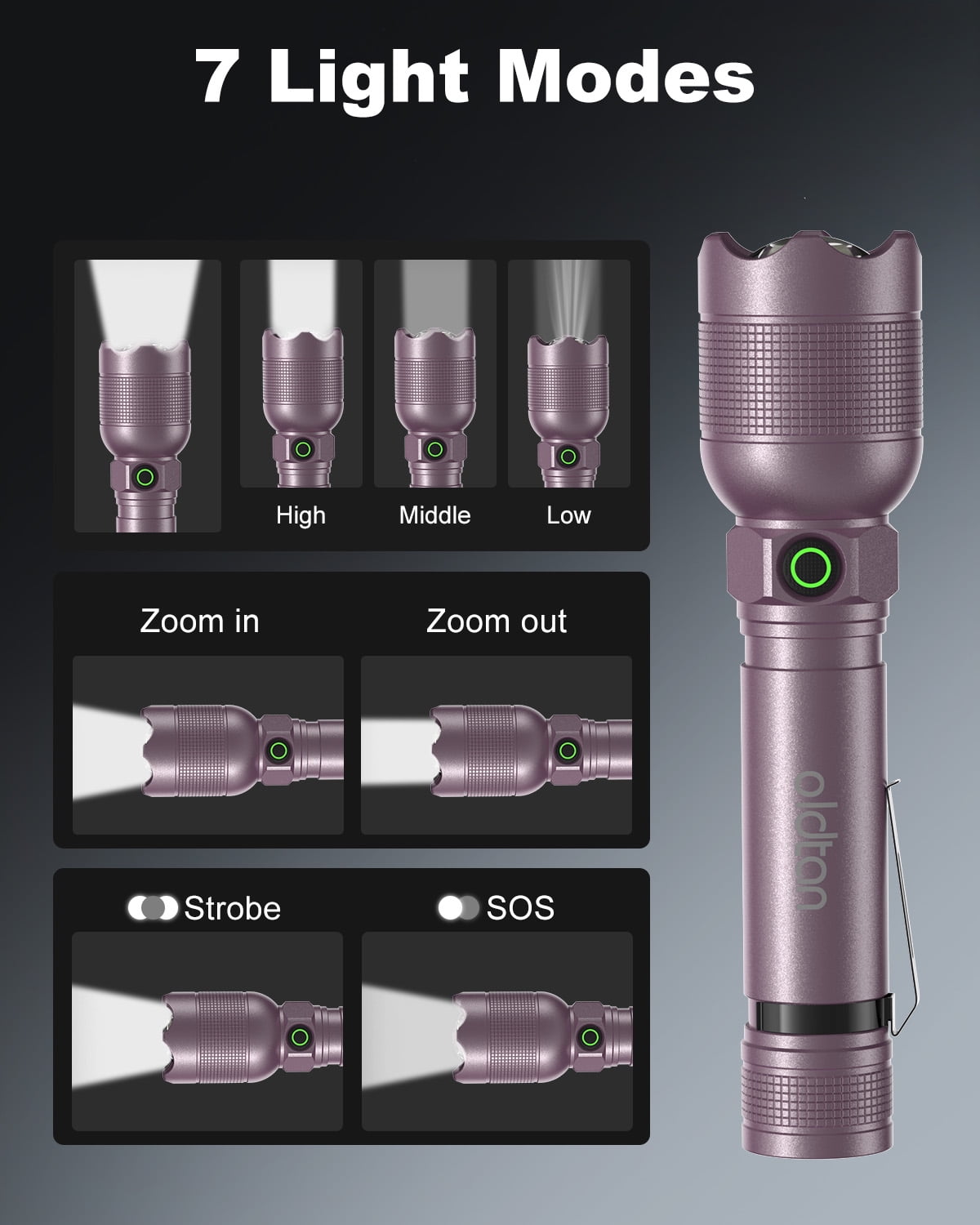 Oldtan Rechargeable Flashlights with High Lumens, Mini Metal Flashlights for Outdoor,2 Pack (Purple)