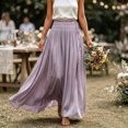thumbnail image 2 of Lnmiateer Women Smocked High Waist Maxi Skirt Side Drawstring Flowy Pleated A-Line Long Skirt Elegant Wedding Guest Beach Vacation Casual Bottoms, 2 of 7