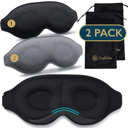 ComfiTime Memory Foam Sleep Mask - 2Pack 100% Blackout 3D Eye Mask for Sleeping, Eye Covers for Men & Women, Contour Blindfold with Nose Baffle for Adult, Soft Travel Eye Blinders Night Mask