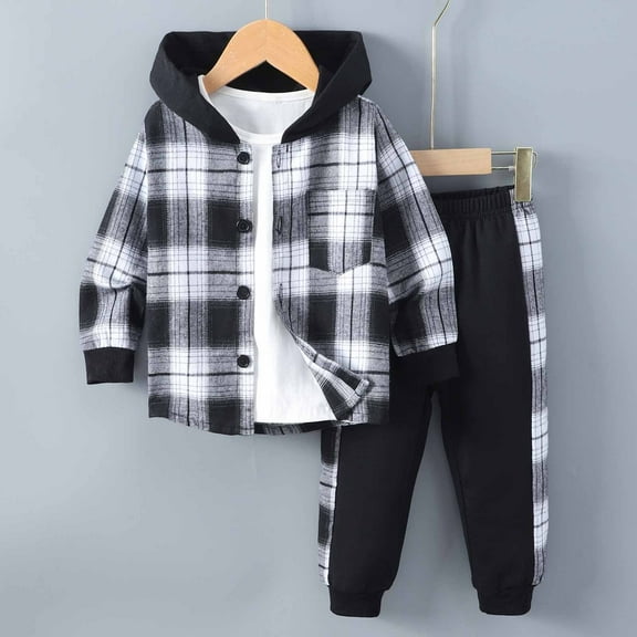 Bnwani Kids Outfit Sets Hoodies Long Sleeve Plaid Print Sweatshirts Jacket and Elastic Waist Pants