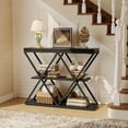 thumbnail image 1 of 3-Tier Industrial Entryway Console Table - X-Shaped Metal Frame & Open Storage Shelves, Ideal Hallway Accent Table, 1 of 9