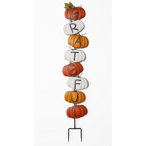Stacked Pumpkins Grateful Garden Stake Greetings Sentiment Sign
