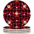 thumbnail image 2 of Round Drink Coasters, 1 Pcs 5 Point Star Santa on Red Black Buffalo Plaid Absorbent Ceramic Coaster with Cork Base for Coffee Cups Housewarming Gift for Home Decor, 2 of 6